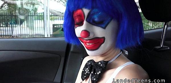  Teen in clown costume banging outdoor to cumshot